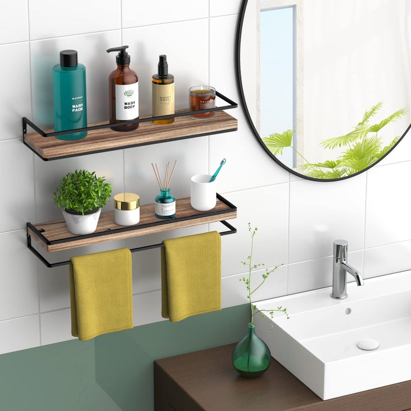 Meangood Floating Shelves Wall Mounted Set of 2, Rustic Wood Wall Storage Shelves for Bedroom,Living Room,Bathroom, Kitchen Torched Wood - Image 2